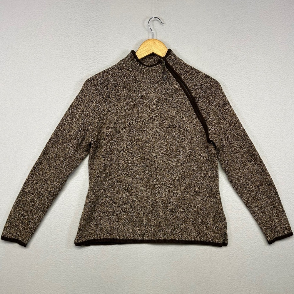 Academia Gorpcore Jeanne Pierre Women Small Brown Marled Side Zip Cotton Sweater